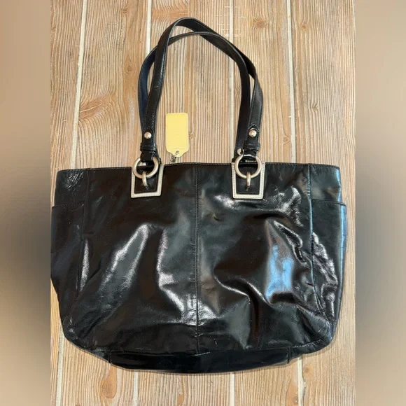 2010 Coach Opt Art Signature Patent Leather Black and Yellow Tote Bag - Picture 4 of 11